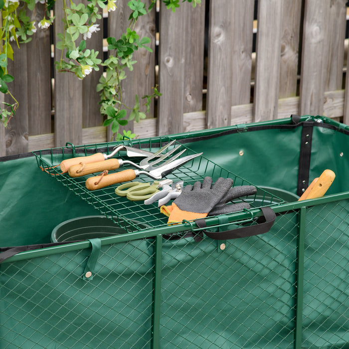 Heavy Duty Garden Trolley Cart with 4 Large Wheels - Durable Metal Frame Wheelbarrow with Handle, Green - Ideal for Gardening and Landscaping Transport Tasks