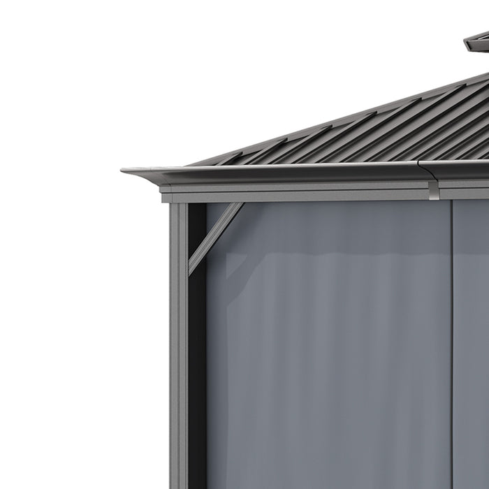 Outdoor Hardtop Gazebo Canopy 3.7x3m - Aluminum Frame, 2-Tier Roof, Mesh Netting Sidewalls, in Grey - Ideal for Patio Enhancement and Entertaining