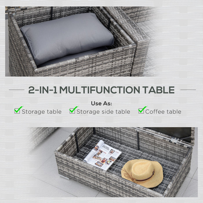 6PC Rattan Corner Sofa Set - 4 Seater Wicker Outdoor Furniture with Storage Coffee Table and Cushioned Ottoman - Ideal for Garden and Patio Entertainment