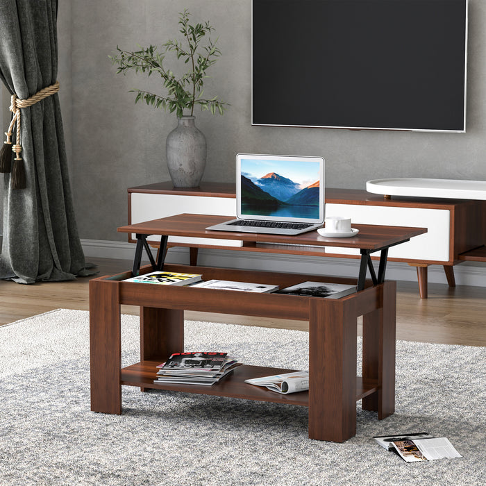 Lift-Top Coffee Table with Hidden Storage and Lower Shelf - Versatile 100cm x 50cm Surface, Adjustable Height - Ideal for Small Spaces, Living Room Organization