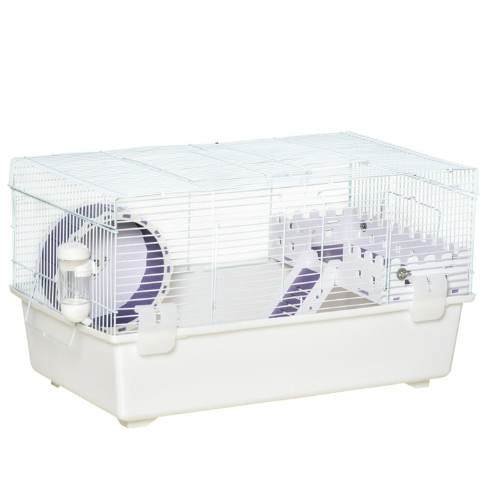 Two-Tier Gerbil Haven Cage - Multi-Storey Small Animal Habitat with Exercise Wheel, Water Bottle & Ladder - Ideal for Hamsters & Rodents