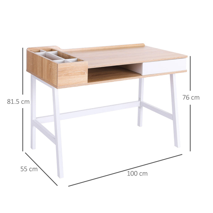 Computer Desk with Built-In Drawer and Storage - Cable Management System and Sturdy Metal Frame - Ideal for Home Office and Student Use