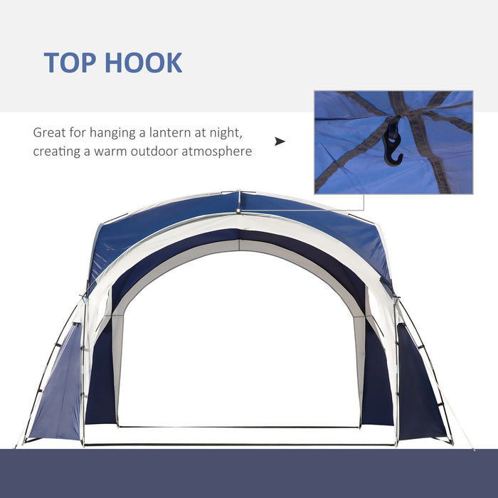 Outdoor Marquee Tent 3.5 x 3.5M - Spire Arc Pavilion Gazebo, Garden Sun Shelter, Patio Canopy in Blue and Grey - Ideal for Camping and Backyard Entertainment