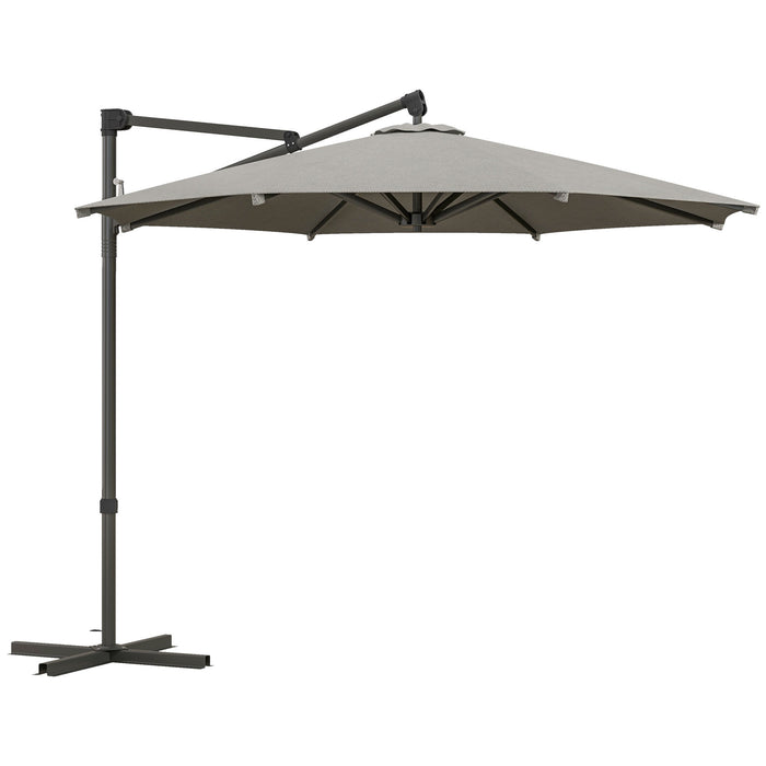 360° Rotating Cantilever Banana Parasol with Cross Base - Outdoor Patio Umbrella with Tilt and Crank Handle, Light Grey - Ideal for Garden, Deck, and Backyard Sun Protection