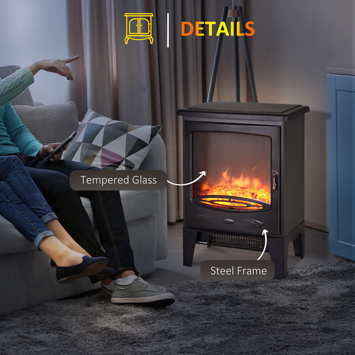 Freestanding Electric Fireplace Heater with Artificial Flame - 950W/1850W Safety Thermostat, Tempered Glass Design - Cozy Warmth for Indoor Spaces