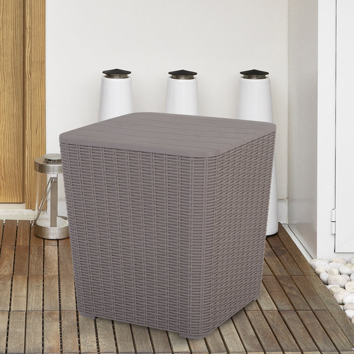 Outdoor Rattan-Effect 50L Ice Cooler Table with Lift-Top - Elegant Grey Design for Patio Entertaining - Keeps Drinks Chilled during Social Gatherings