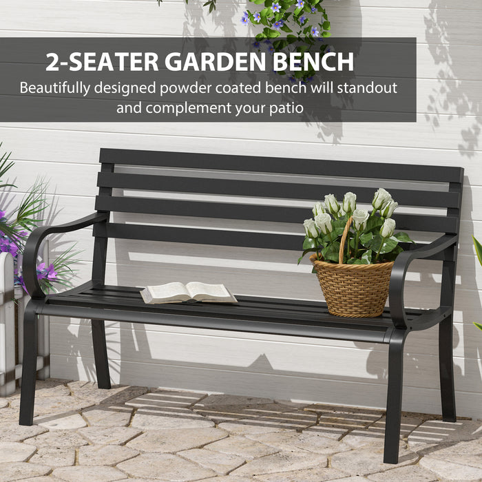 Metal Garden Park Bench - 2-Seater Outdoor Porch Chair for Patio & Park - Comfortable Loveseat Seating in Black