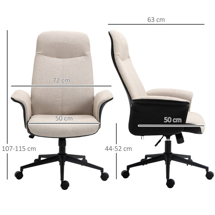 Ergonomic High Back Chair - Linen Fabric Desk Chair with Tilt & Adjustable Height, Armrests - Comfortable Seating Solution for Office Workers