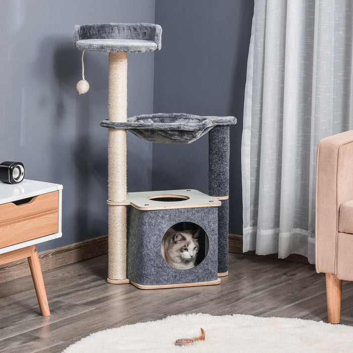 Cat Tree Tower - 95cm Multi-Level Kitten Playhouse with Sisal Scratching Posts, Hammock & Condo - Ideal for Climbing & Relaxing Pets