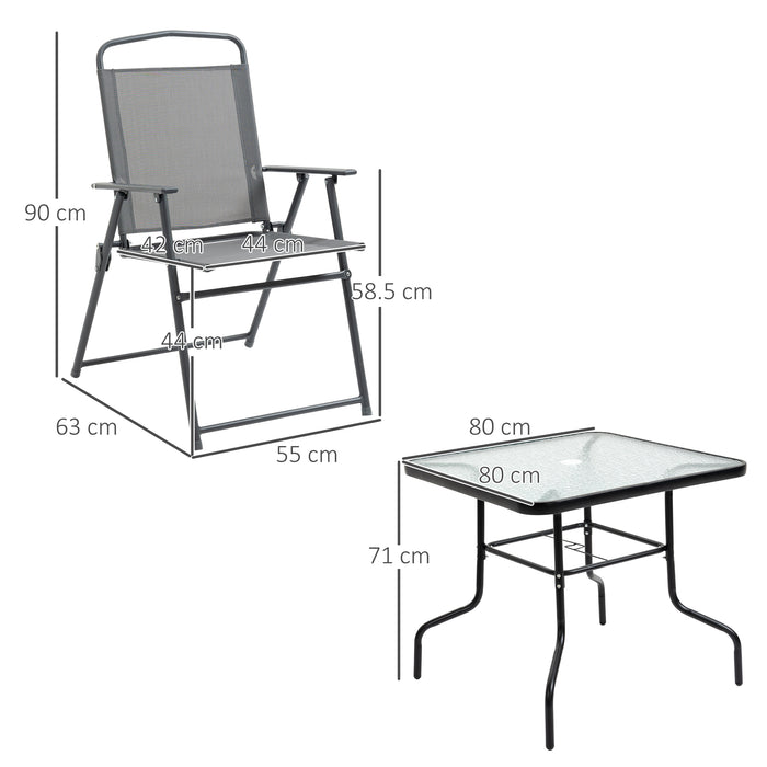 Outdoor 5-Piece Dining Set with Glass Tabletop - Includes 4 Folding Chairs & Texteline Seats, Parasol-Compatible - Perfect for Patio & Garden Entertaining