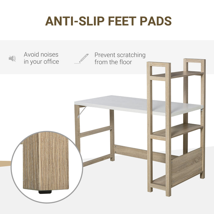Modern White Wood Grain Computer Desk - Spacious Writing Table with Shelves, Laptop Workstation - Ideal for Home Office and Student Study Space