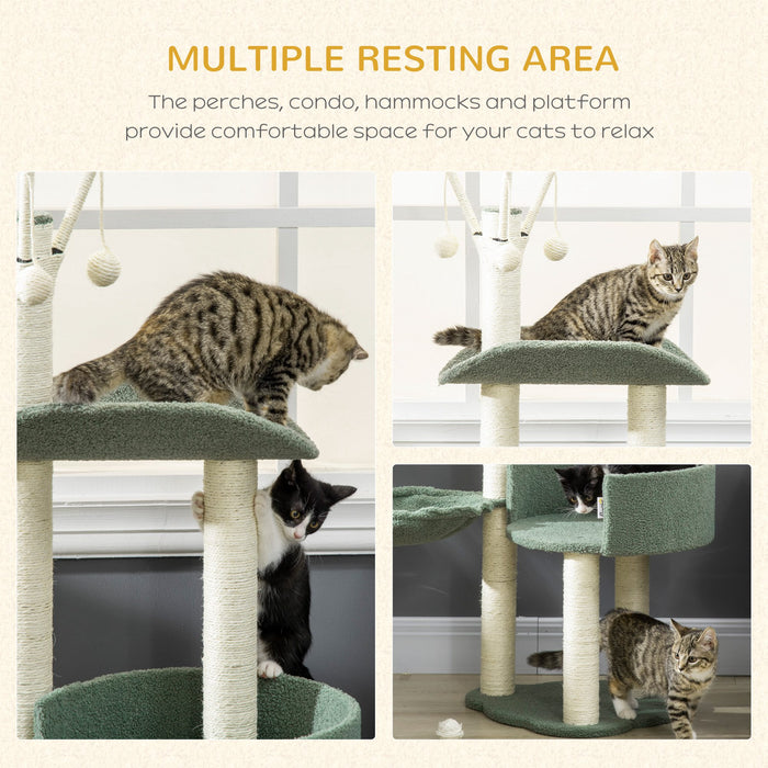 Climbing Kitten Cat Tower Activity Center - Multi-Level Cat Tree with Sisal Scratching Post, Cozy Hammock, and Hanging Ball Toy - Perfect Play Structure for Indoor Cats to Stay Active and Entertained