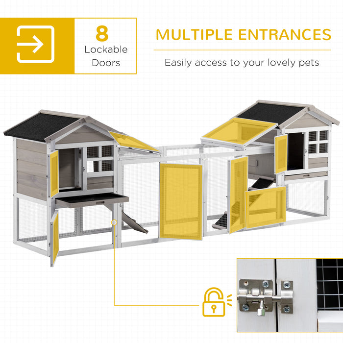 Double-Decker Rabbit & Guinea Pig Hutch with Run Box - 2-in-1 Wooden Small Animal Shelter, Slide-Out Tray, Ramp - Ideal for Pet Comfort and Easy Maintenance