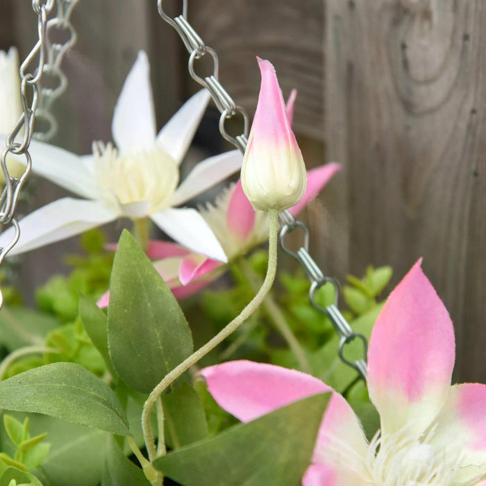 Artificial Clematis Flowers Hanging Duo - Pack of 2 Lush Faux Floral Planters for Indoors & Outdoors - Enhance Home & Garden Aesthetics