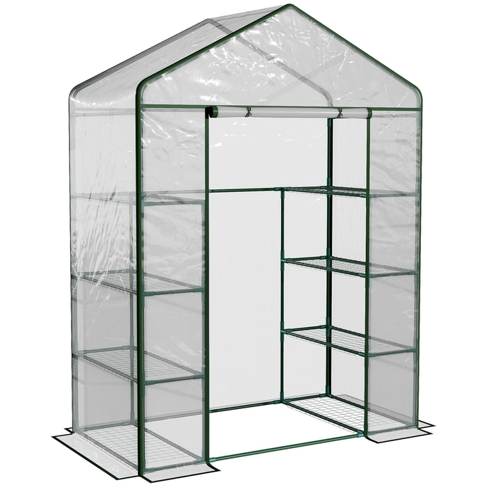 4-Tier 8-Shelf Walk-In Greenhouse - Transparent, Metal Frame, 143L x 73W x 195H cm - Ideal for Garden Plant Protection and Growth