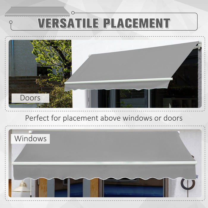 UV Blocking Window Awning Canopy - Aluminum Frame Patio Sun Shade with Hand Crank, 3x2m, Light Grey - Ideal for Garden & Outdoor Shelter