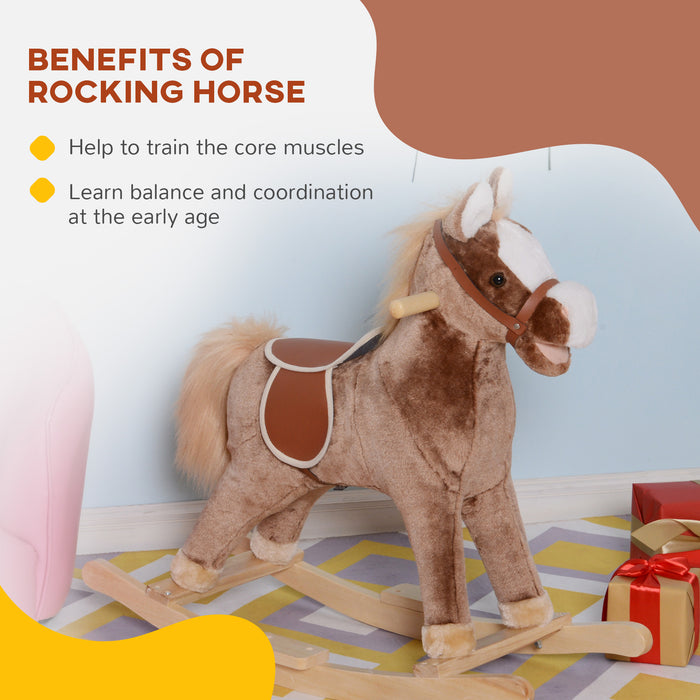 Plush Rocking Horse for Toddlers - Cozy Brown Toy Steed with Soft Fur - Gentle Rocking Motion for Young Children