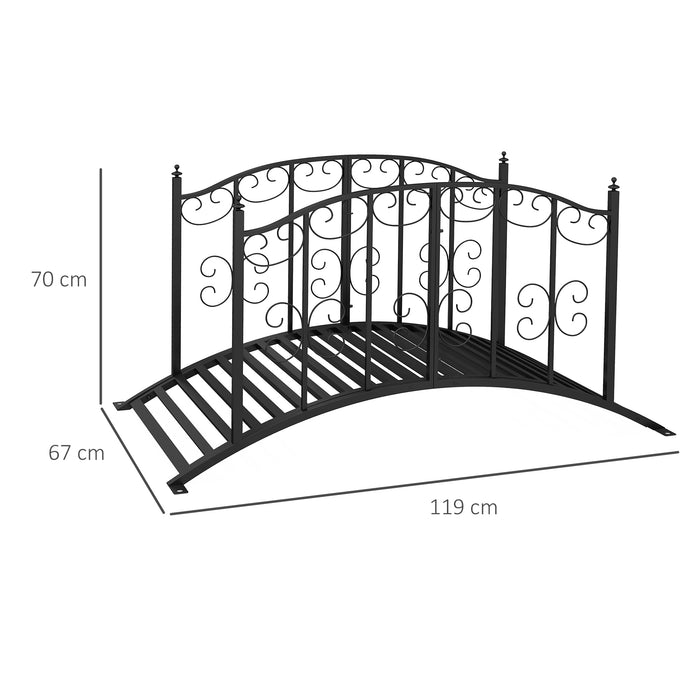 Metal Scrollwork Garden Bridge - 1.2M Decorative Arch Walkway in Black - Enhances Garden Paths and Walkways