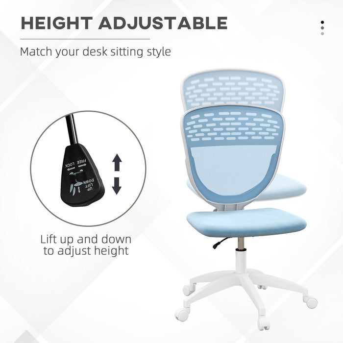 Armless Mesh Desk Chair - Height Adjustable with Swivel Casters, Breathable Back - Ideal for Home Offices and Conference Rooms