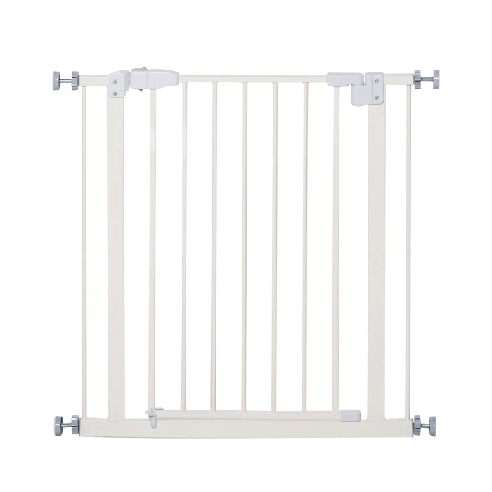 Expandable Pet Metal Safety Gate - Pressure Mounted Stair Barrier with Auto-Close Door and Double Locking System, 74-84 cm - Ideal for Dogs, Home & Child Safety, White