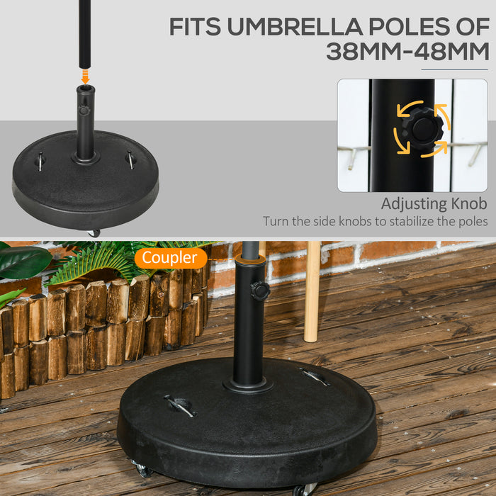 Resin Garden Umbrella Stand with Mobility Features - Wheeled Parasol Base with Retractable Handles for Easy Transport, Fits Φ38-Φ48mm Poles - Durable Outdoor Accessory for Shade Stability