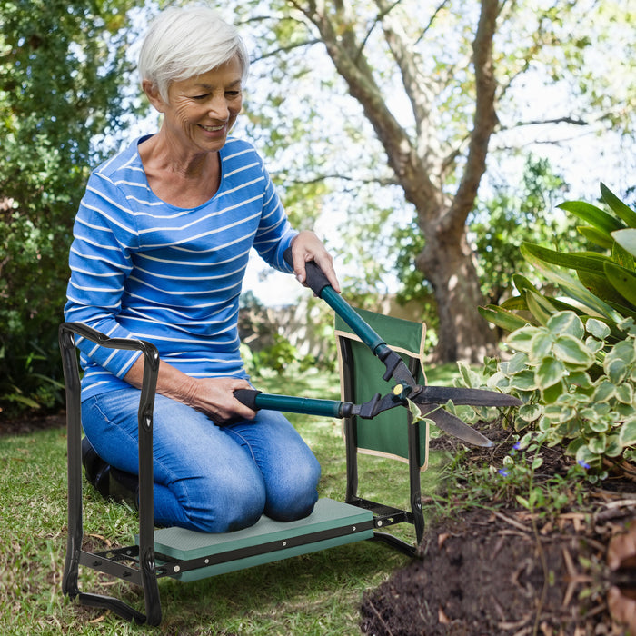 Foldable Garden Kneeler Seat with Steel Frame - Includes Foam Pad and Tool Bag Pouch for Outdoor Gardening - Sturdy Comfort and Versatility for Gardeners