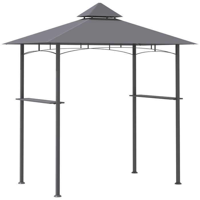 Double-Tier BBQ Gazebo, 2.5M (8ft) - Grill Canopy Barbecue Tent with Patio Deck Cover, Grey - Perfect Outdoor Shelter for BBQ Parties