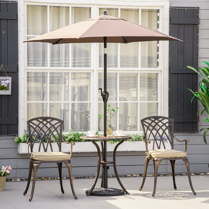 Cast Aluminium Bistro Set - 3-Piece Garden Furniture with Parasol Hole and Cushions - Perfect for Couples Outdoor Dining Experience in Bronze