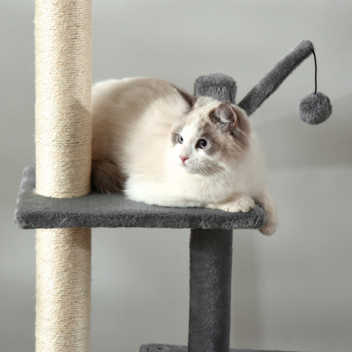 Huge 280cm Floor-to-Ceiling Cat Tower - Multi-Level Climbing & Activity Center with Scratching Post, Hammock, and Hanging Ball - Perfect for Playful Cats and Kittens