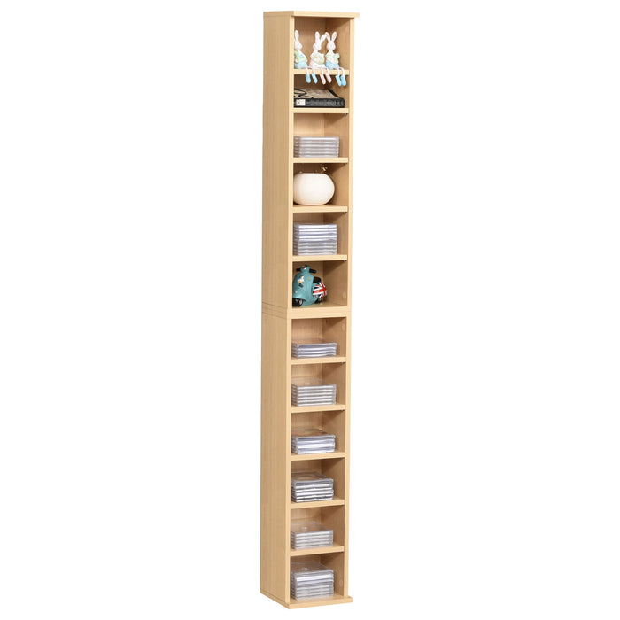 CD & DVD Storage Tower Rack - Set of 2 Adjustable Shelving Media Display Unit, Natural Wood Finish - Ideal for Organizing CDs, Blu-Rays, Books