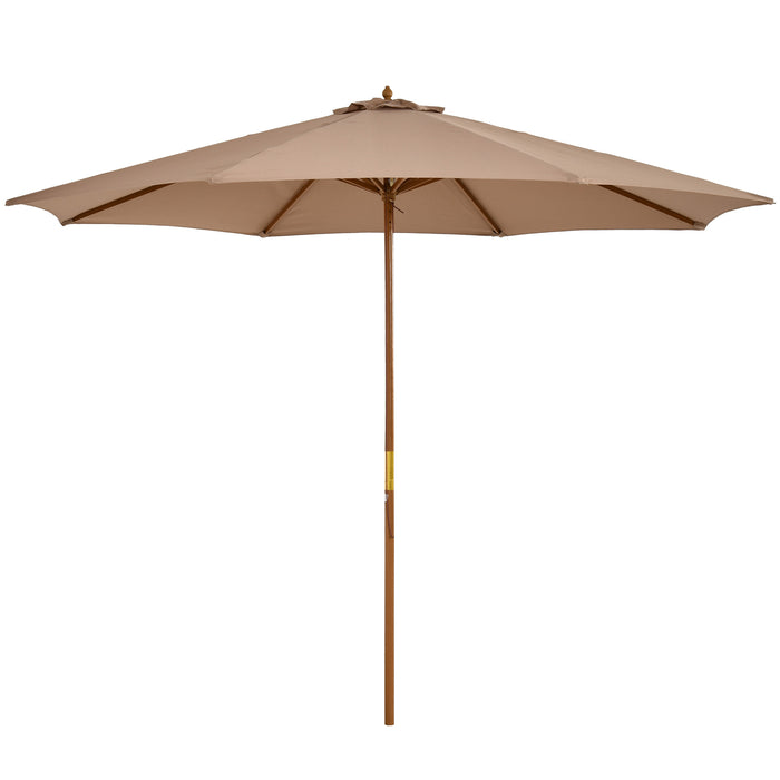 Wooden Garden Parasol with Bamboo Frame - 3m Khaki Sun Shade with 8 Rib Canopy for Outdoor Patio Use - Stylish and Durable Weather Protection