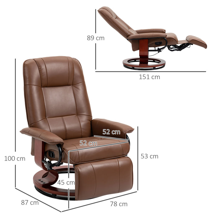 Swivel Recliner Chair in Brown Faux Leather - Comfortable Upholstered Armchair with Wooden Base - Ideal for Living Room and Bedroom Lounging