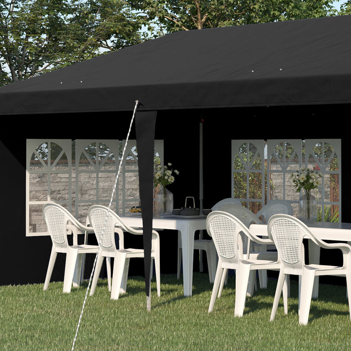 Pop Up Gazebo 3x6m - Height Adjustable Marquee with Sidewalls, Storage Bag - Versatile Shelter for Parties, Events, Black
