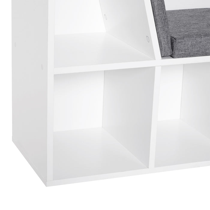 Storage Seat Bookcase with Cushion - Multi-Functional Shelf for Kids' Reading Nook, Sideboard Organizer for Bedroom and Living Room - White Kids Furniture for Organized and Comfortable Space