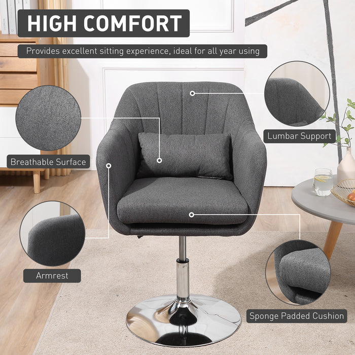 Contemporary Swivel Accent Chair with Adjustable Height - Vanity Armchair, Thick Cushion, & Lumbar Support - Ideal for Bedroom Comfort & Style