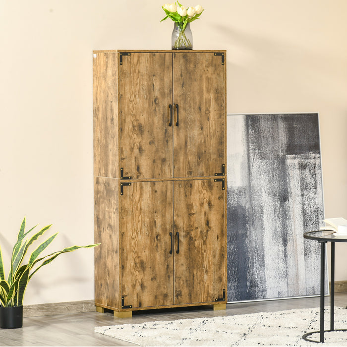 Farmhouse Tall 4-Door Storage Cupboard - Rustic Wood-Effect Cabinet with Shelves - Ideal for Bedroom & Living Room Organization