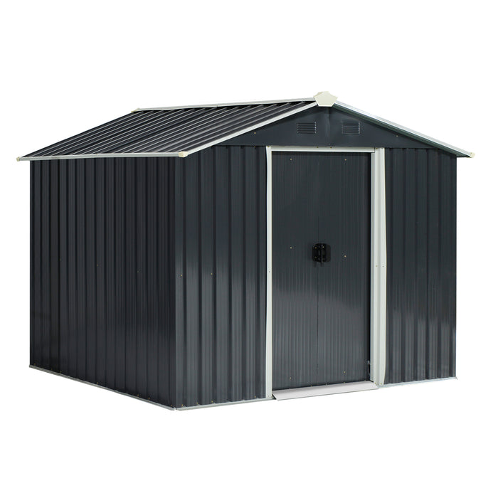 8x6ft Garden Shed with Ventilation Windows - Double-Door Outdoor Storage for Equipment & Tools - Sloped Roof Design in Grey, Ideal for Home Backyard Lawn