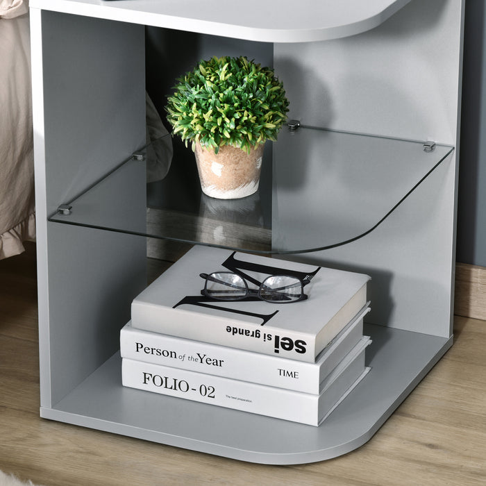 Three-Tier Modern Grey Side Table - Bedside Nightstand with 2 Storage Shelves - Ideal for Living Room & Bedroom Organization