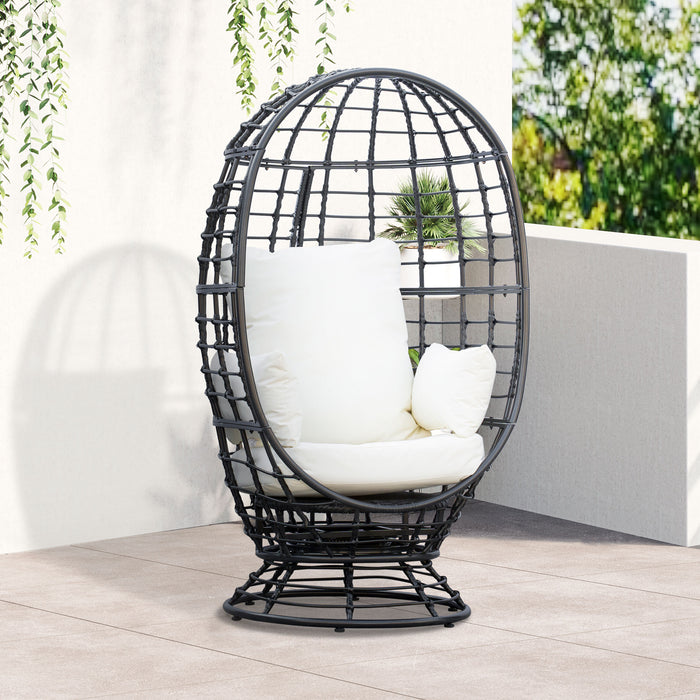 Swivel Egg Chair with Plush Cushion - Rattan Construction, Ideal for Outdoor Spaces like Balconies & Patios - Comfortable Seating for Garden Relaxation