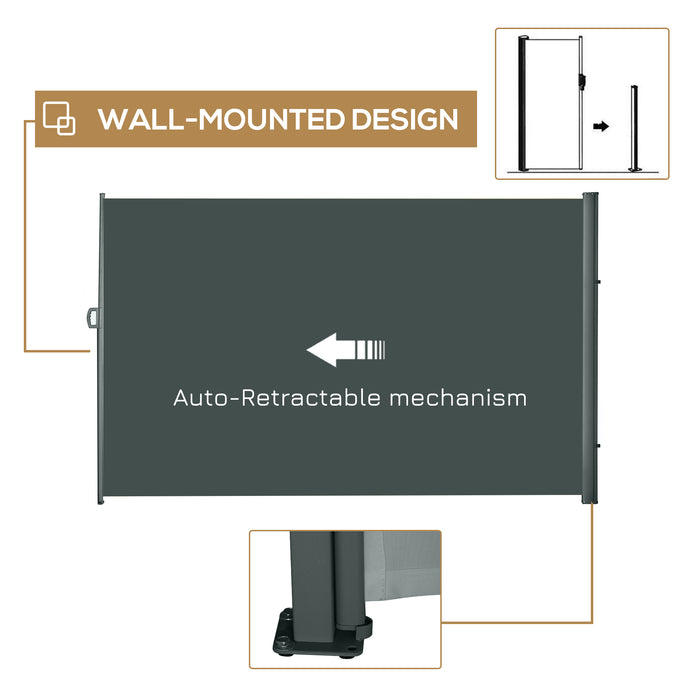 Retractable Sun Side Awning 3 x 2m - Patio & Garden Wall Privacy Screen, Outdoor Blind Fence Panel, Dark Grey - For Balcony Screening and Sun Protection