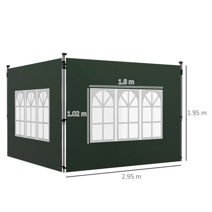 Replacement Gazebo Side Panels with Windows - Fits 3x3m/3x4m Pop-Up Structures, 2-Pack in Green - Ideal for Outdoor Shelter and Privacy