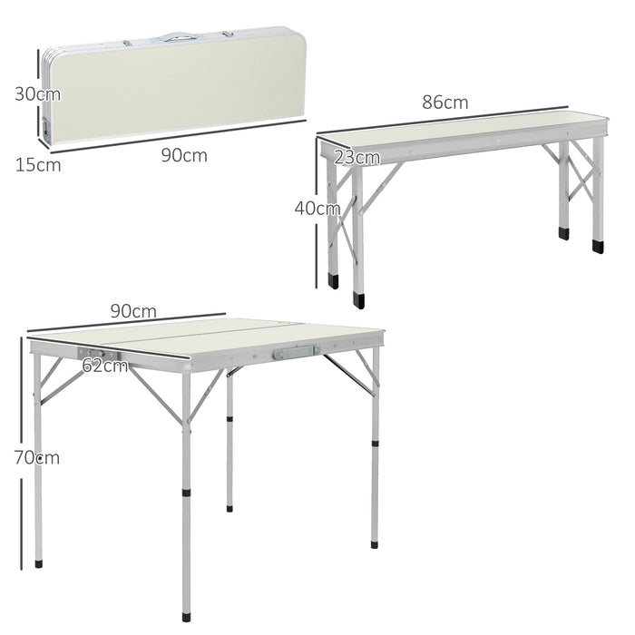 Foldable Aluminium Picnic Table Set - Lightweight Camping Furniture with 2 Benches - Ideal for Outdoor Parties, BBQs, and Garden Gatherings