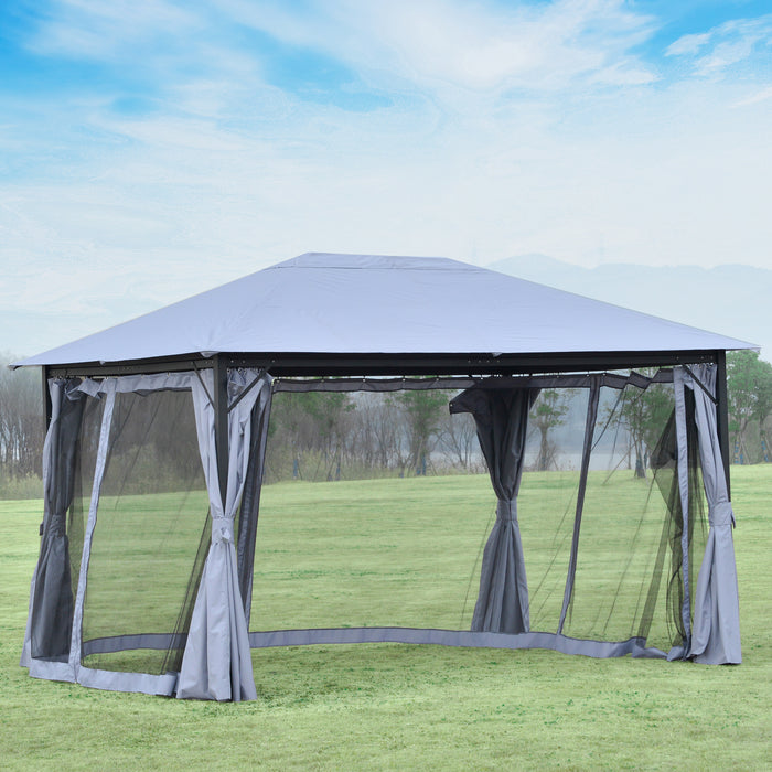 Outdoor Gazebo Canopy 4x3m - Party Tent Pavilion with Curtains and Netting Sidewalls, Grey - Ideal for Garden Patio Shelter and Entertaining