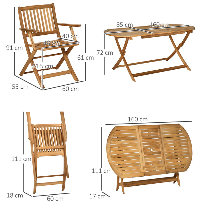 7-Piece Teak Garden Dining Set with Umbrella-Compatible Foldable Table and Armchairs - Outdoor Patio Furniture with Parasol Hole - Ideal for Al Fresco Dining & Entertaining