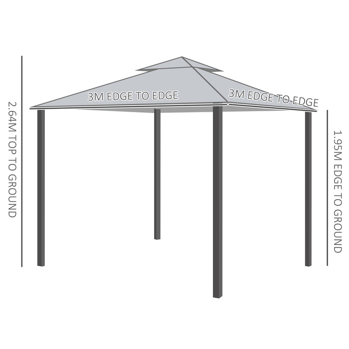 2-Tier Outdoor Gazebo - 300x300 cm Waterproof Canopy with Steel Frame in Black/Grey - Ideal for Garden Events and Patio Leisure