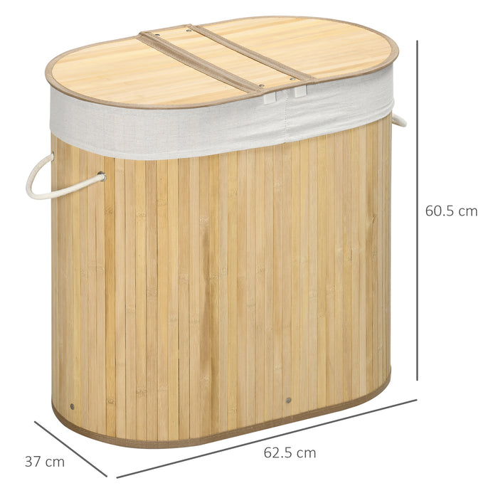 Bamboo Laundry Hamper with Dual Compartments - 100L Split Section Basket with Lid, Removable Liners - Space-Saving, Eco-Friendly Solution for Clothes Sorting