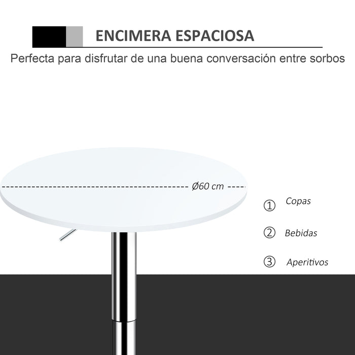 Adjustable-Height Bar Table Φ60cm - Round Swivel Top Bistro Counter with Sturdy Metal Frame, Stylish White - Ideal for Kitchen or Conservatory Spaces