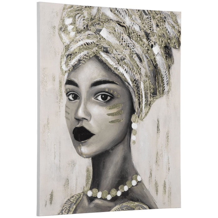 Gold African Woman Hand-Painted Canvas - Elegant Wall Art for Home Decor - Ideal for Living Room and Bedroom Aesthetics