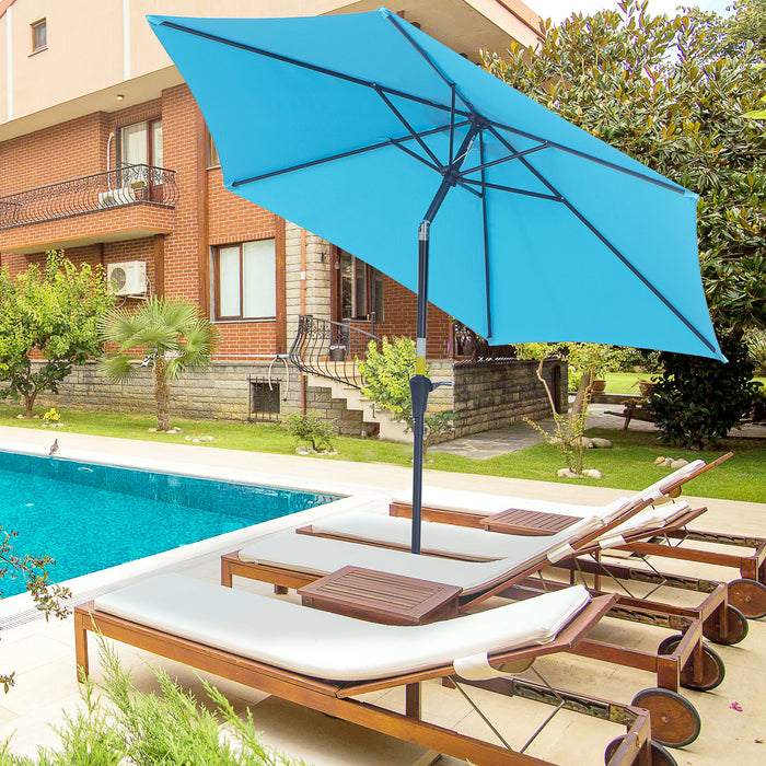 Outdoor Garden Sun Parasol - 2.7M Blue Tilt Umbrella with Crank and Aluminium Frame - Ideal Shade Solution for Patio Enjoyment