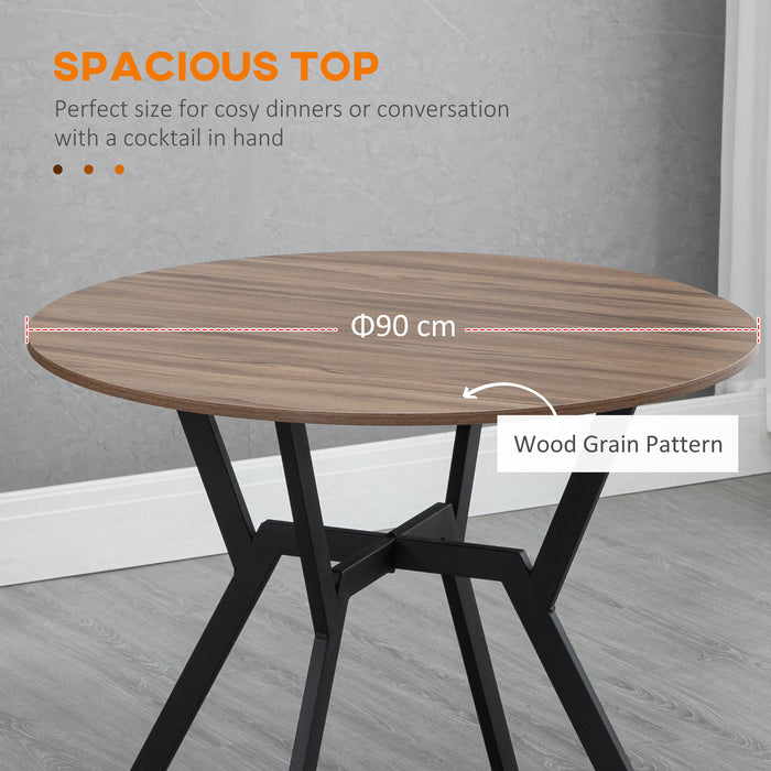 Modern Brown Dining Room Table - Sturdy Black Legs with Anti-Slip Foot Pads, 90 x 76 cm - Ideal for Living or Dining Room Elegance